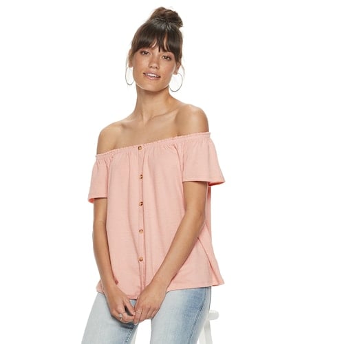 POPSUGAR Off-the-Shoulder Button Front Top