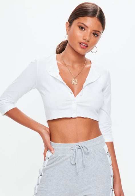 Missguided Petite White Button Through Cropped Shirt