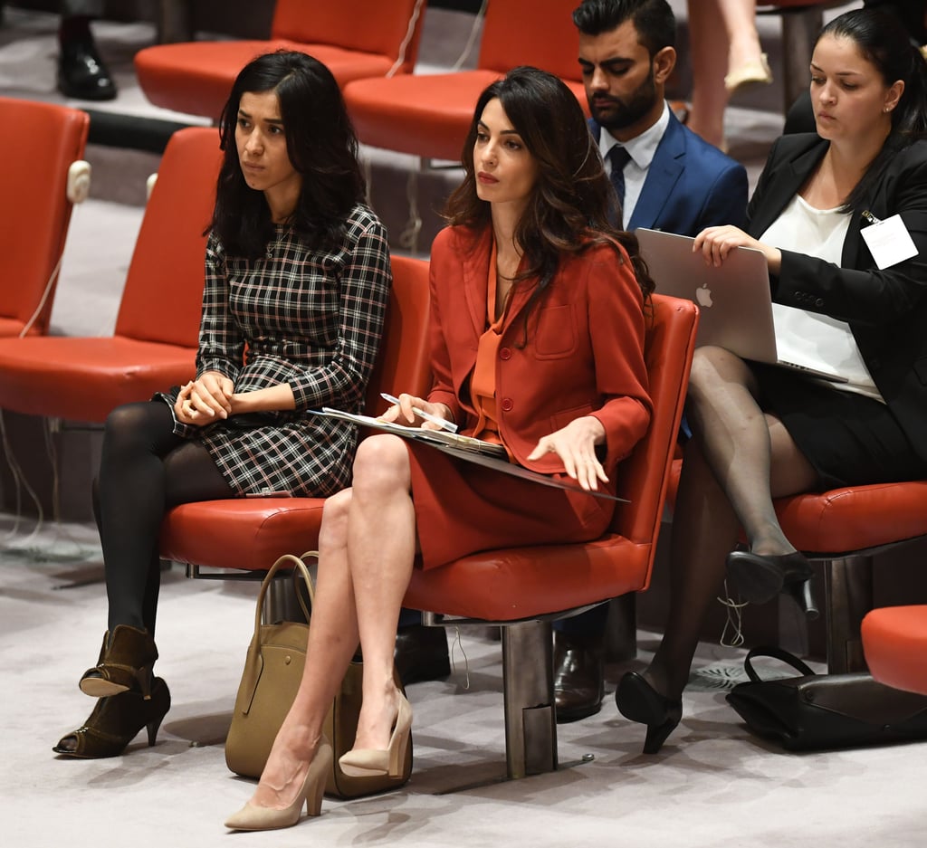 Amal Clooney Orange Bottega Veneta Suit