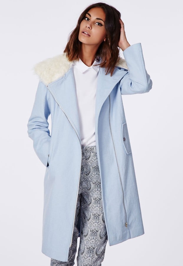 Missguided Kayla Shearling Collar Biker Coat