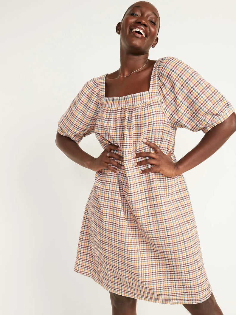 An Editor Favorite: Old Navy Textured Dobby-Gingham Puff-Sleeve Swing Dress