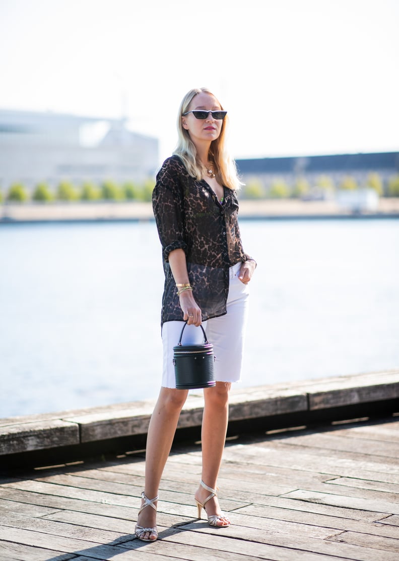 Style White Shorts With an Animal-Print Top and White Heels
