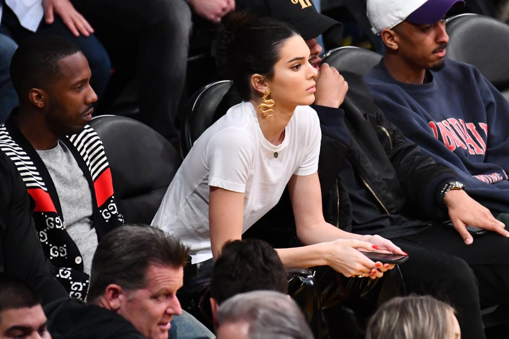 Kendall Jenner Gold Dragon Earrings and Yeezy Shoes 2019