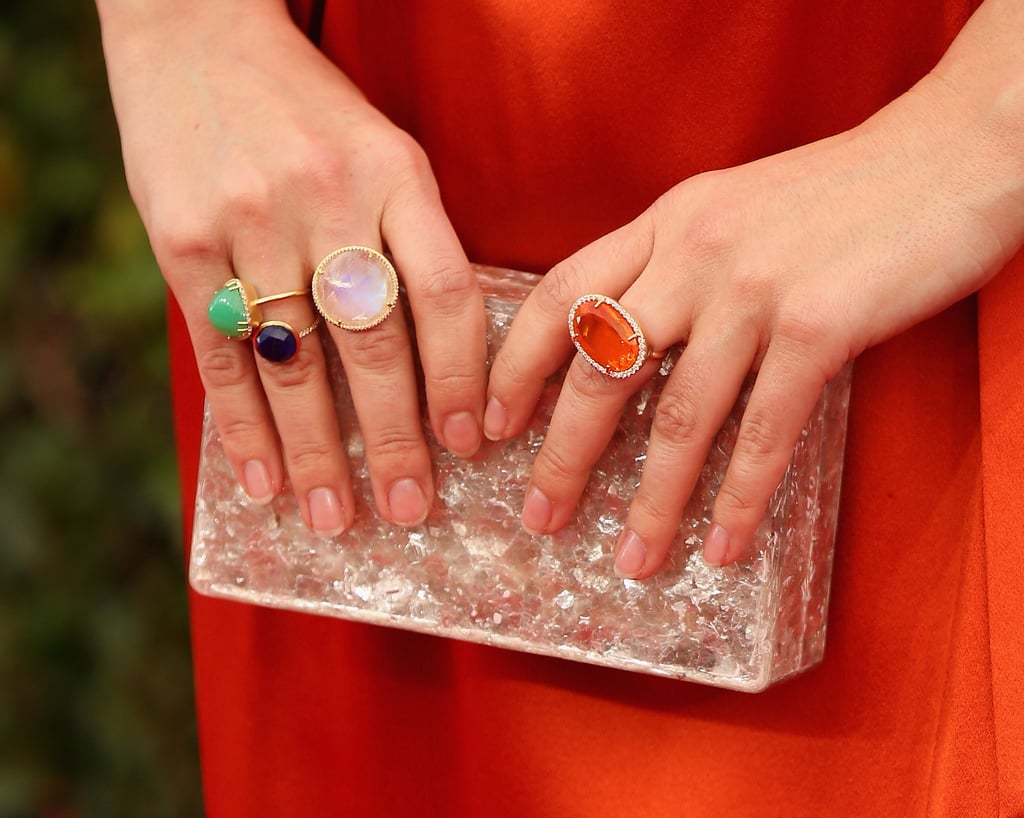 Sophia Bush's accessory game was totally playful, and we loved every detail, from her colorful Irene Neuwirth rings to her Edie Parker box clutch.