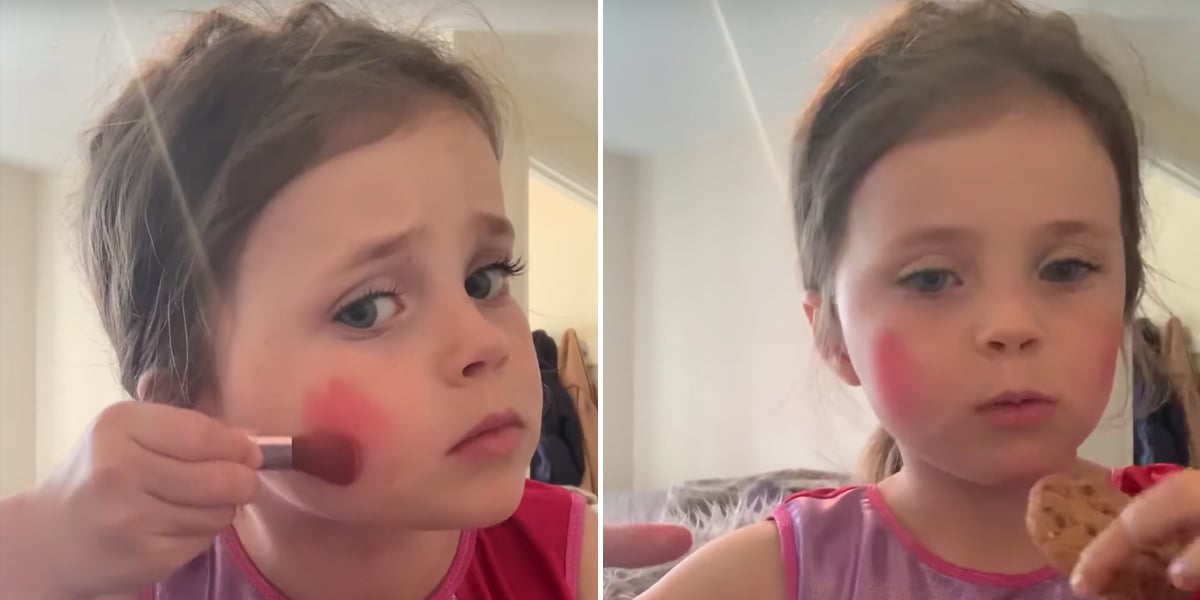 Little girl's reaction after putting on makeup is hilariously adorable.  Watch