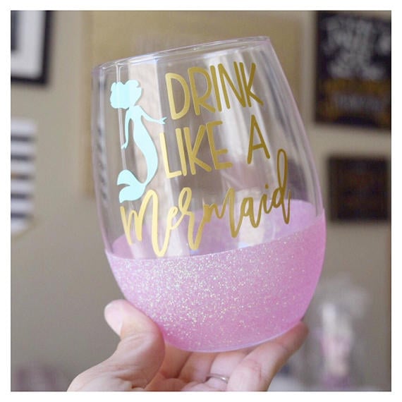 Drink Like A Mermaid Glitter Wine Glass ($17)