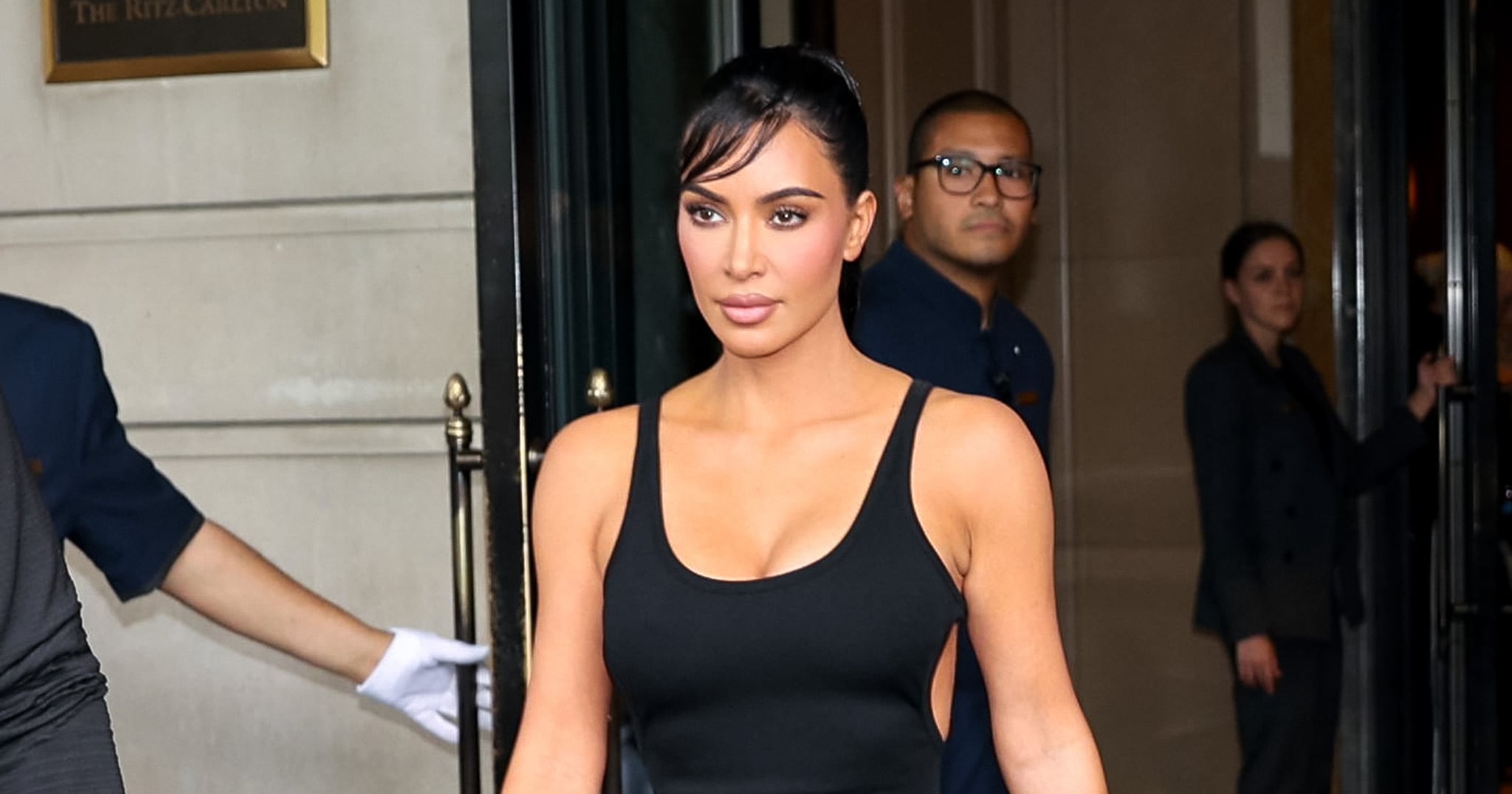 Kim Kardashian Flaunts Hip Cleavage in an Extreme Cutout Dress