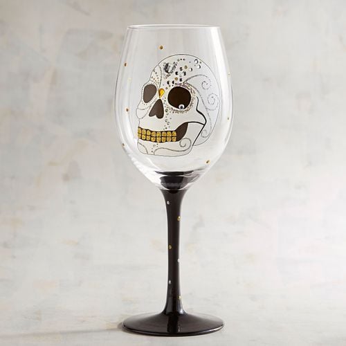 Skull & Gems Hand-Painted Wine Glass