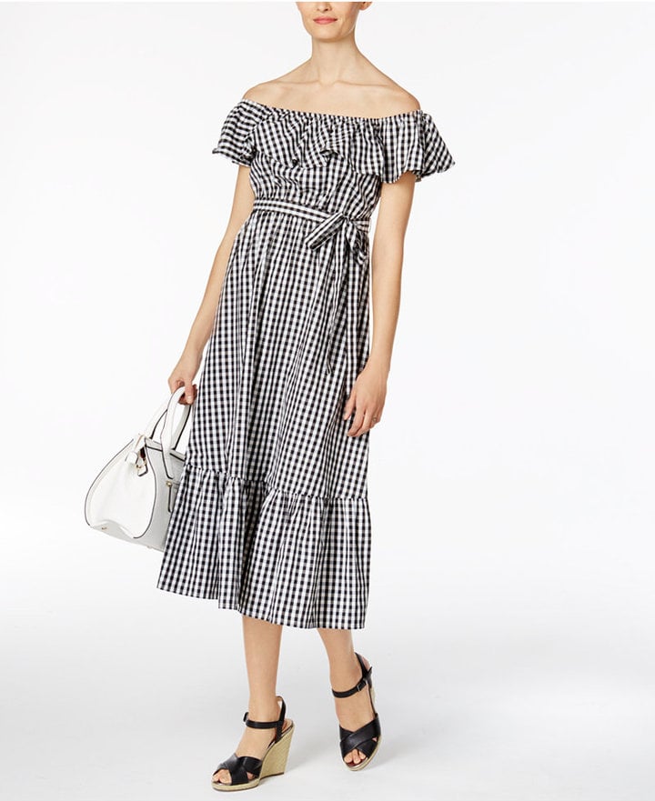 Grace Elements Cotton Off-the-Shoulder Gingham Midi Dress
