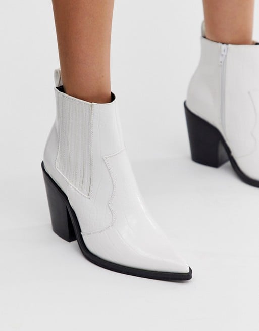 ASOS Design Elliot Western Boots in White Croc