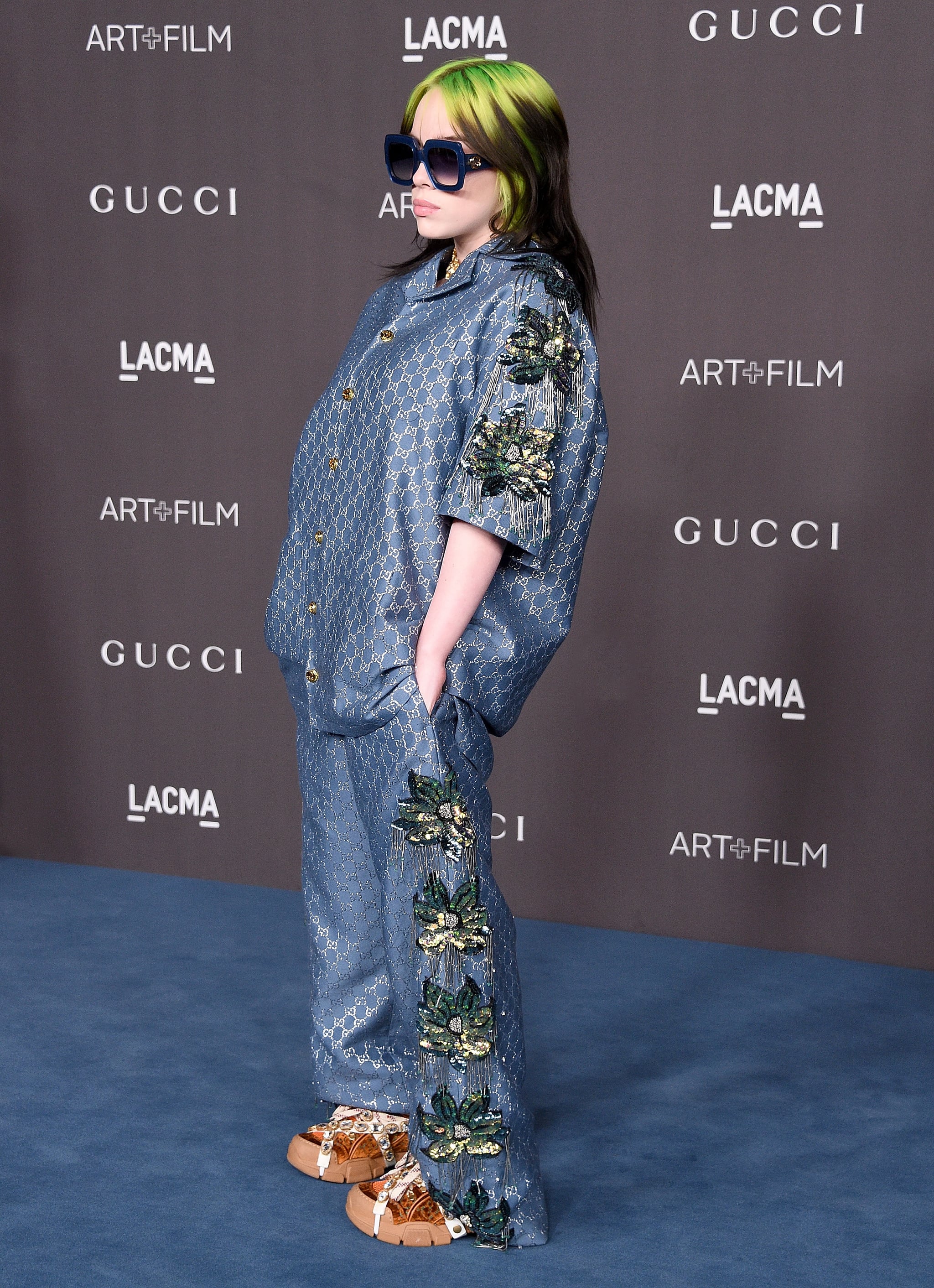 Billie Eilish Wore Silk Gucci Pajamas on the Red Carpet | POPSUGAR Fashion