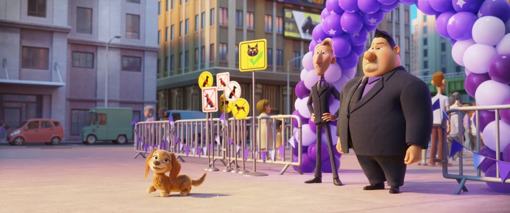 The above pup, Liberty, is voiced by Marsai Martin, and the characters to the right are Ruben (middle), who is voiced by Dax Shepard, and Butch (right), who is voiced by Randall Park.