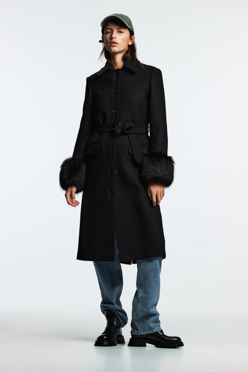 A Coate With Furry Sleeves: Zara Fitted Wool Blend Coat