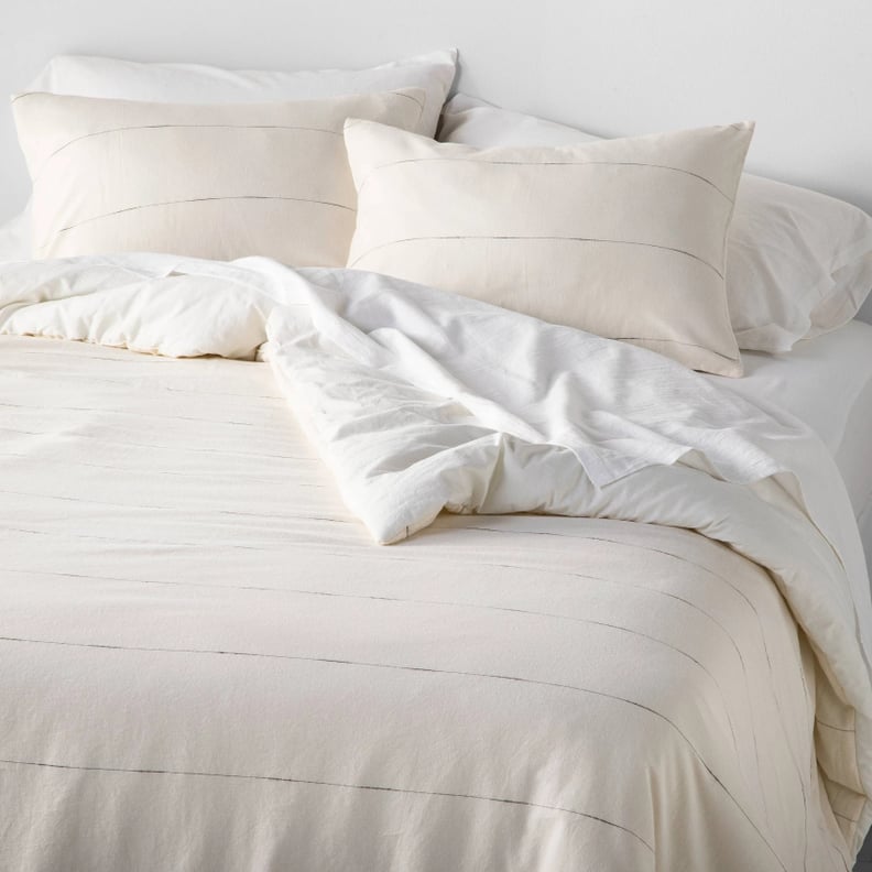 Thin Strip Duvet Set in Sour Cream / Railroad Gray