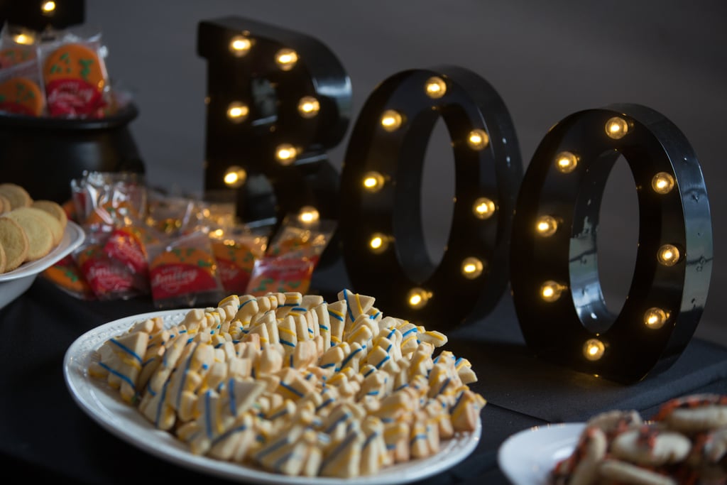 Even if your sweets aren't obviously themed, a lit marquee can add festive flair to the dessert buffet.