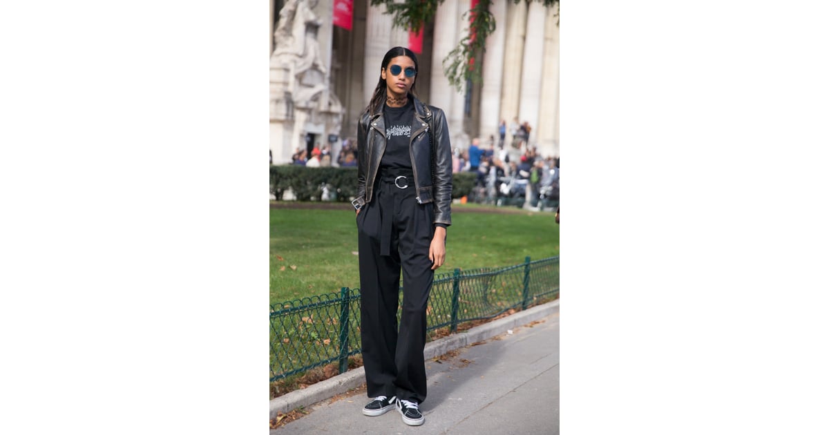 With a Leather Jacket and High-Rise Pants | How to Wear Vans Sneakers ...