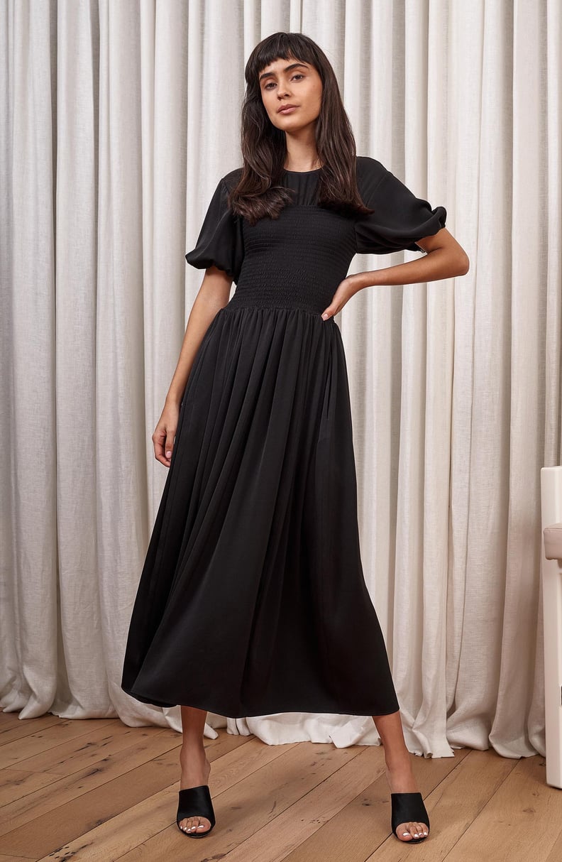 For a Classic Black Dress: La Ligne Smocked Bodice Puff Sleeve Maxi Dress