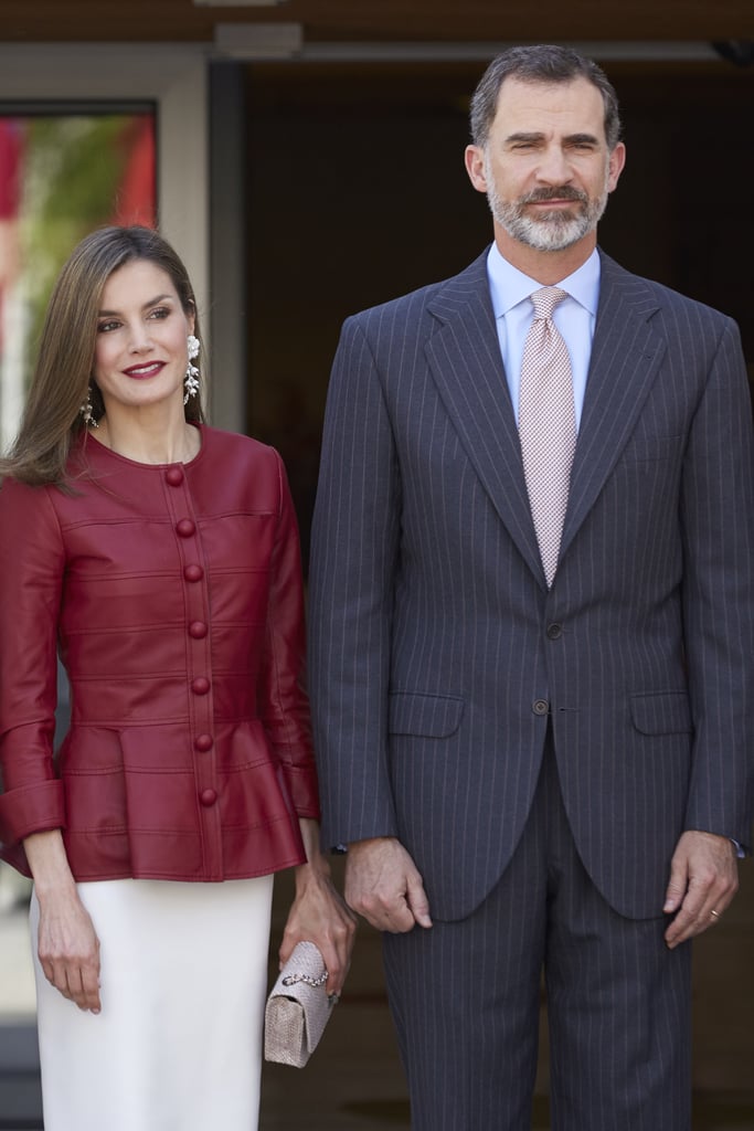 Queen Letizia Burgundy Leather Top May 2017