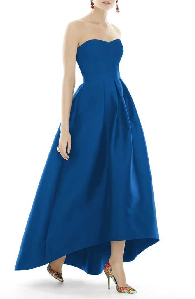Alfred Sung Strapless High/Low Sateen Twill Gown