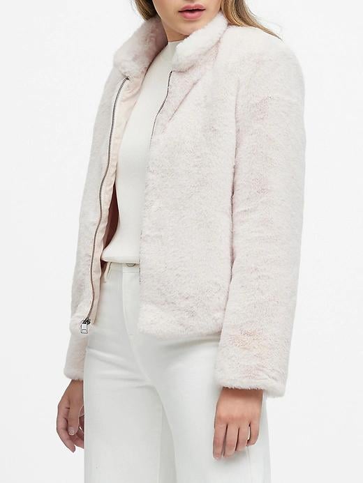 Faux fur bomber jacket top banana republic
