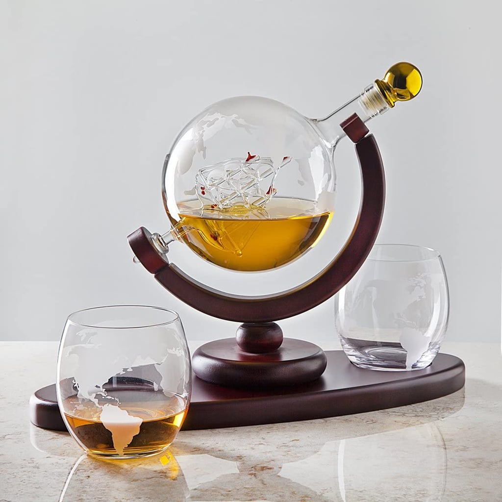 Whiskey Dekanter Globe Set mit 2 geätzten Globe Whisky Gläser