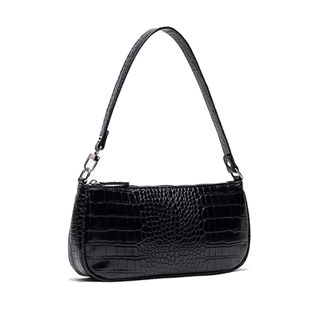 Barabum Crocodile Pattern Shoulder Baguette Bag in Black