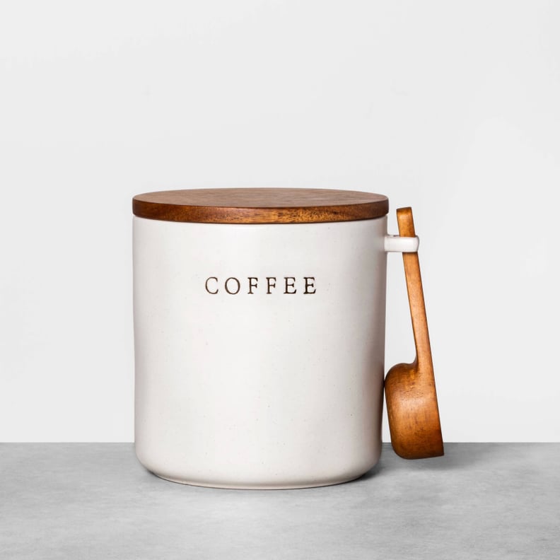 Coffee Stoneware Canister With Wood Lid