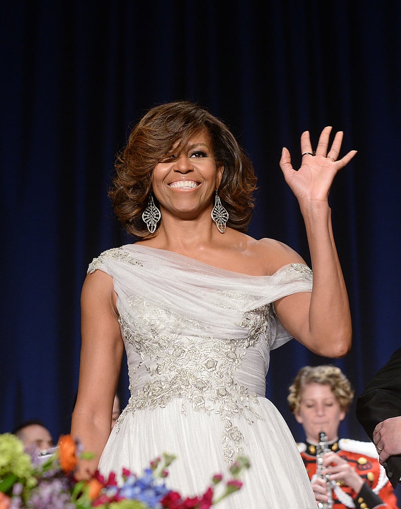 Michelle Obama beamed in a Marchesa gown.