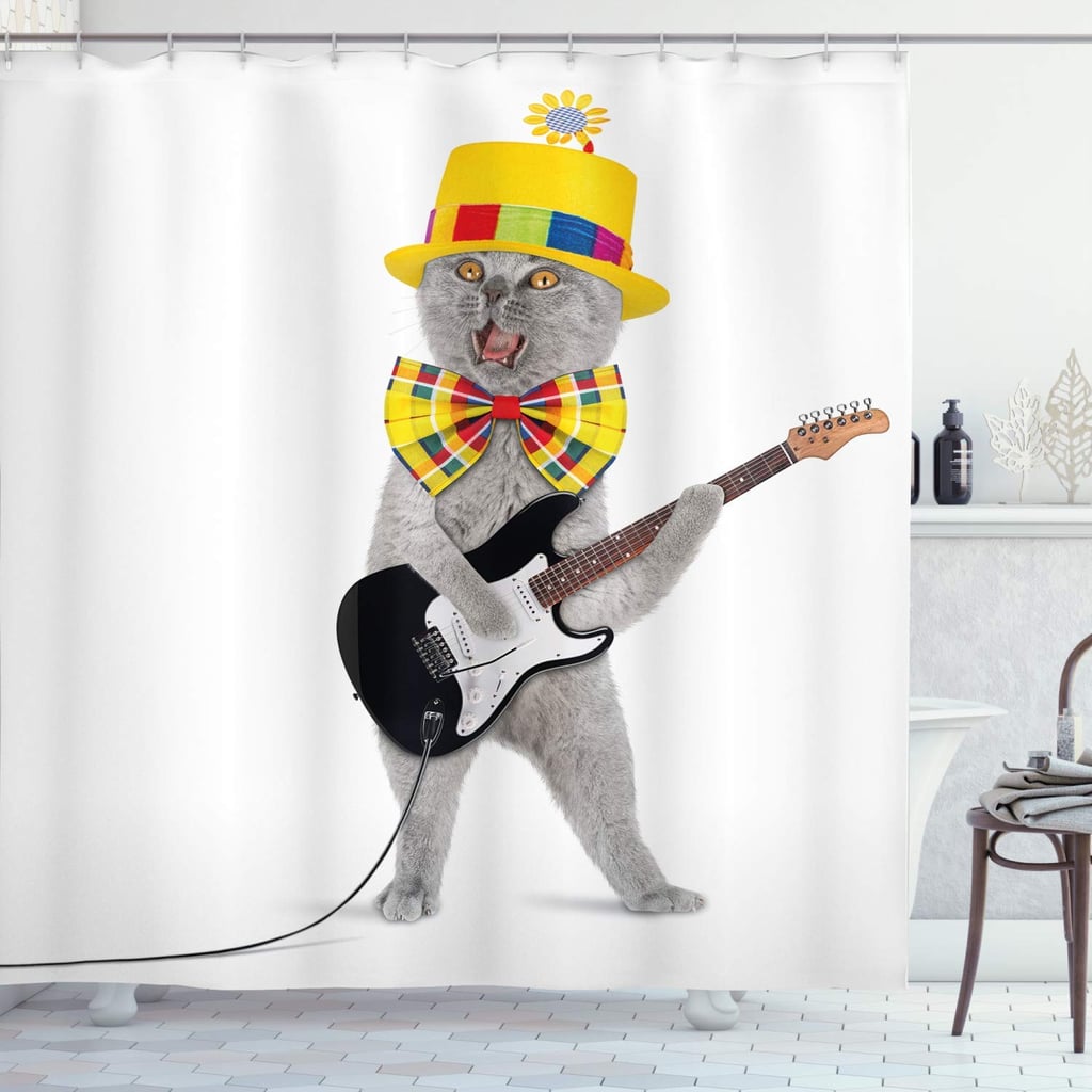 Hipster Musician Kitty Playing Guitar Shower Curtain