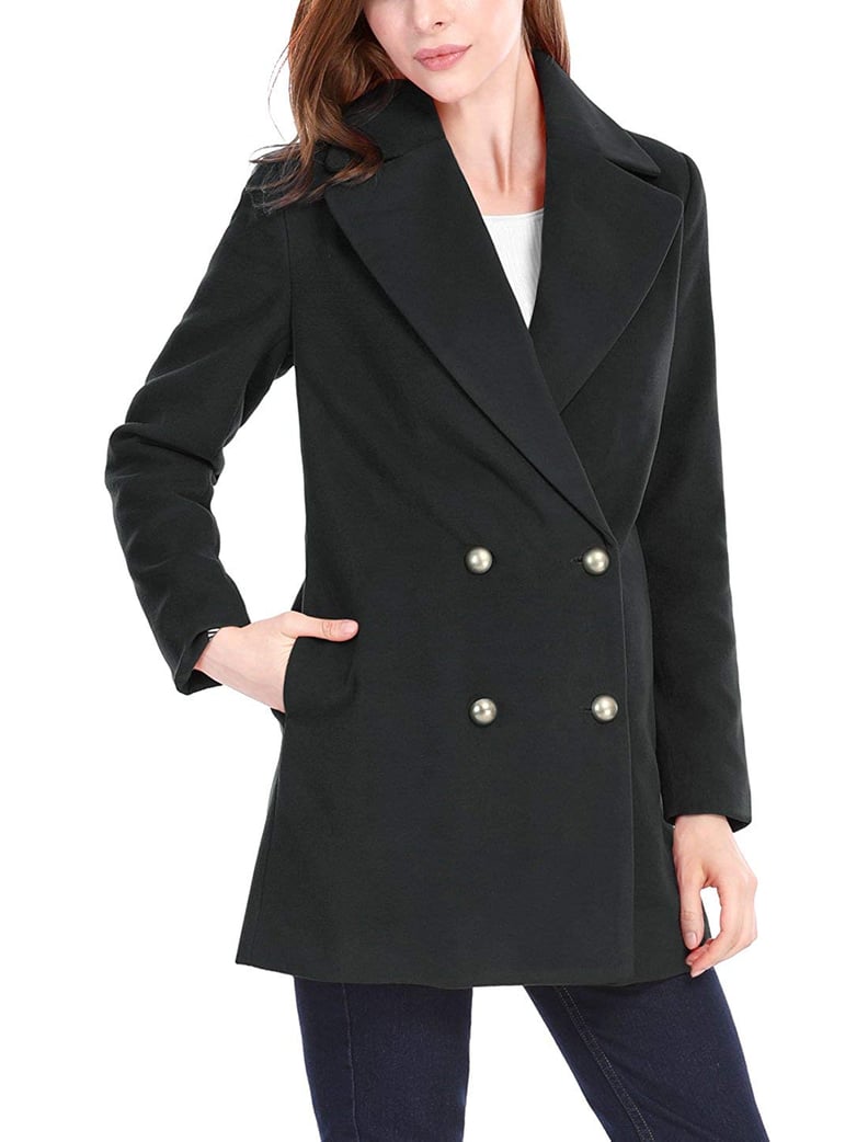 Allegra K Notched Lapel Double Breasted Coat