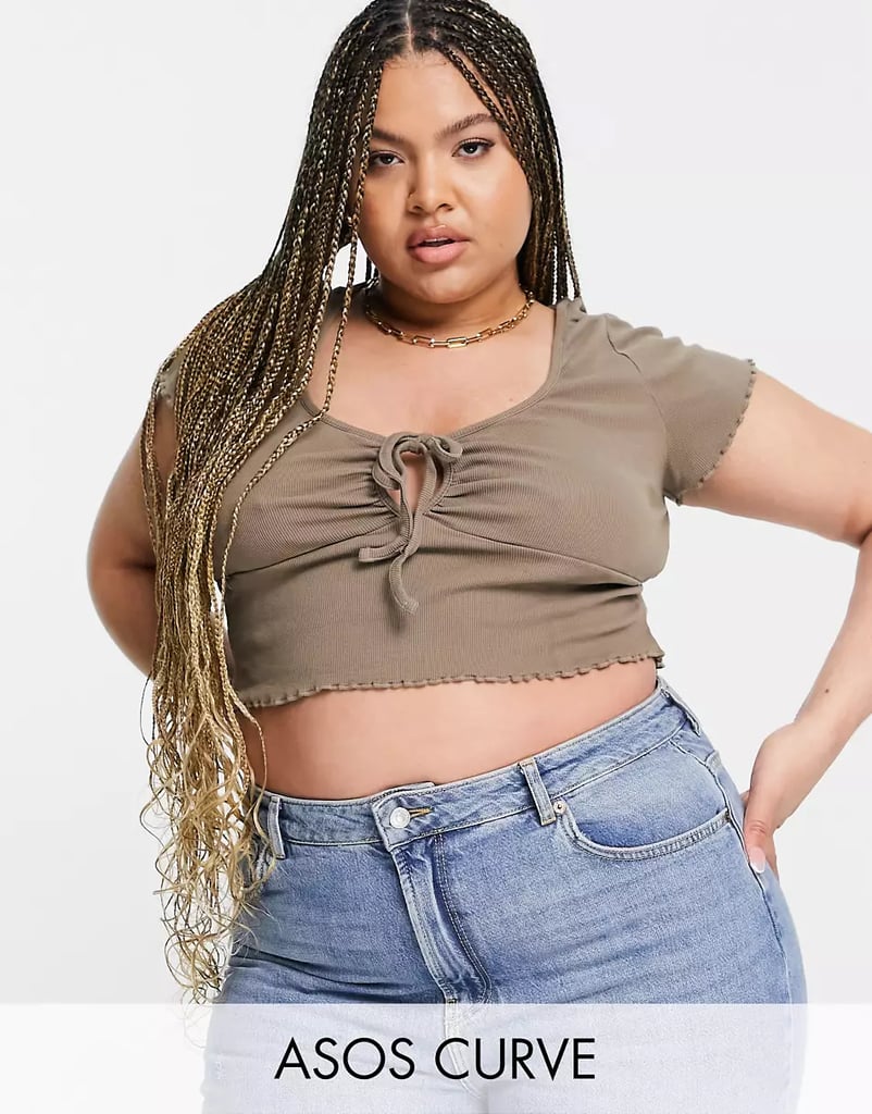 ASOS Design Curve Natural Dye Top With Cap Sleeve in Brown