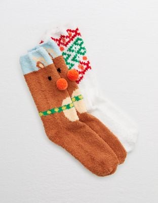 Aerie Fuzzy Holiday Crew Sock 2-Pack