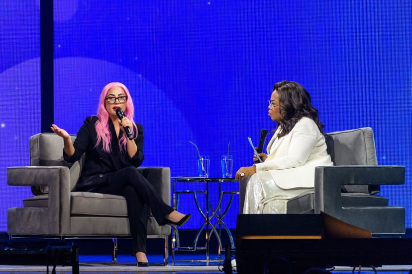 SUNRISE, FL - JANUARY 04: (EXCLUSIVE COVERAGE) Lady Gaga and Oprah Winfrey speak during the WW (Weight Watchers Reimagined) & Oprah's 2020 Vision: Your Life In Focus Tour at BB&T Center on January 4, 2020 in Sunrise, Florida.  (Photo by Jason Koerner/Gett