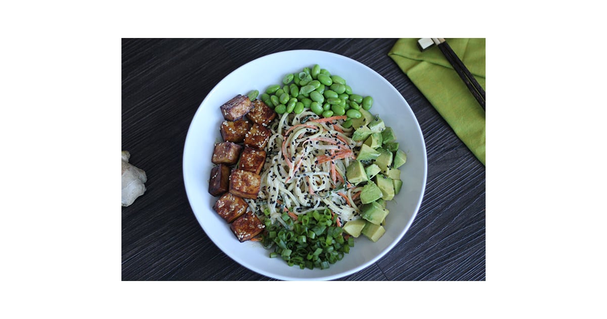 Spiralized Vegetable Tahini Bowl With Tofu, Edamame, and Avocado Low
