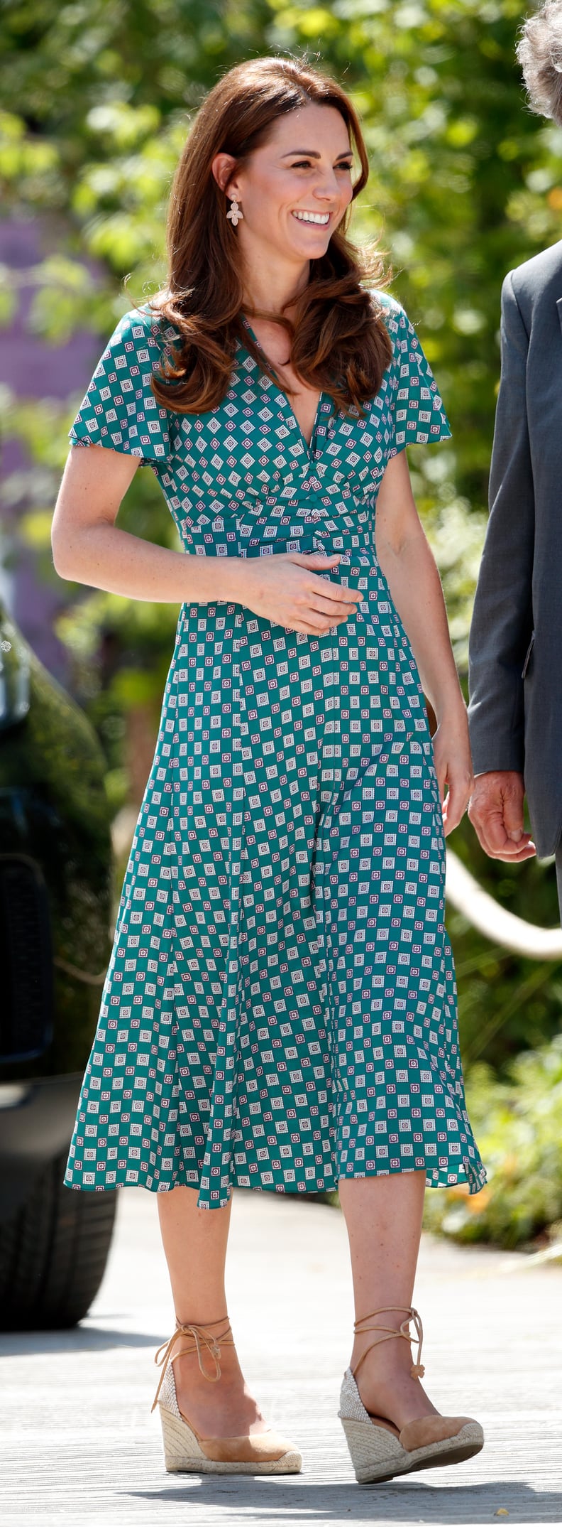 Kate Middleton Wearing a Green Printed Sandro Dress at Hampton Court Palace