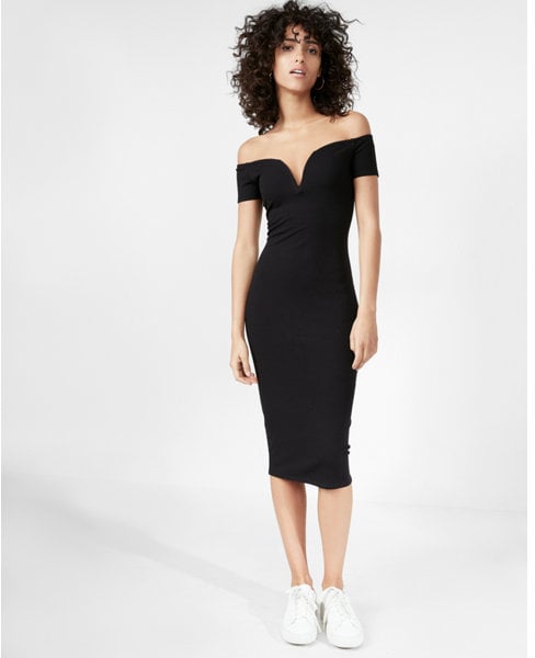Express Off the Shoulder V-Neck Midi Dress | There's Always a Time and a  Place For Sexy Black Dresses — We Have 20 | POPSUGAR Fashion Photo 2