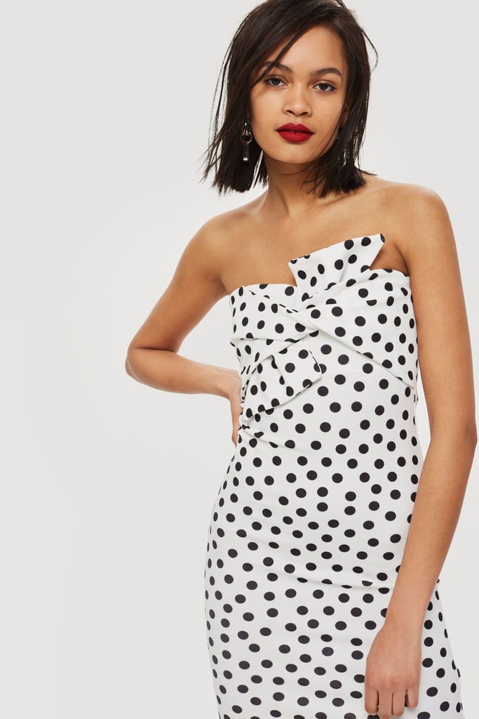 Bow Twist Dot Midi Bodycon Dress