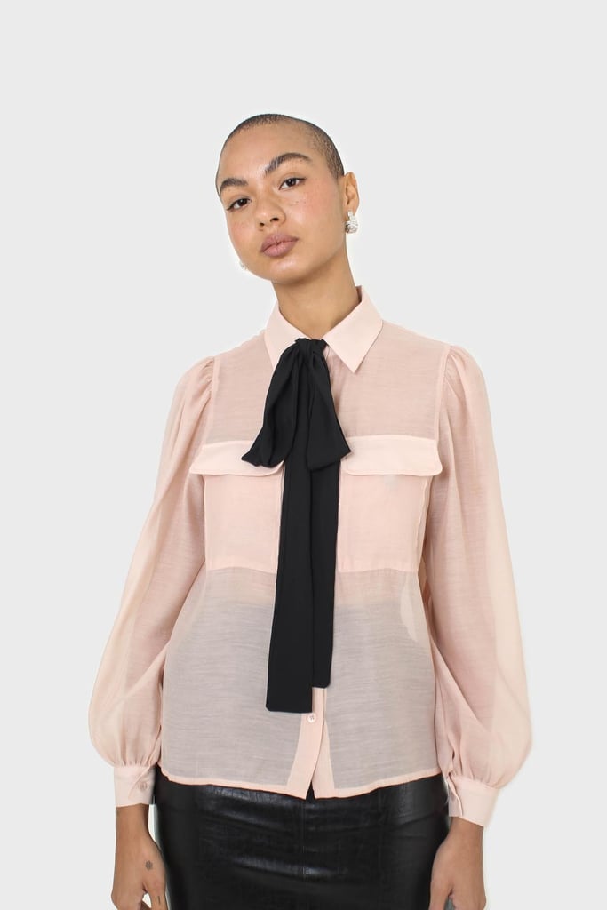 Glassworks London Pink Pussybow Semi Sheer Blouse