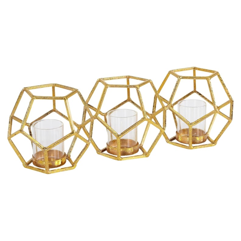 Sparkling Polyhedron Triple Candle Holder Gold