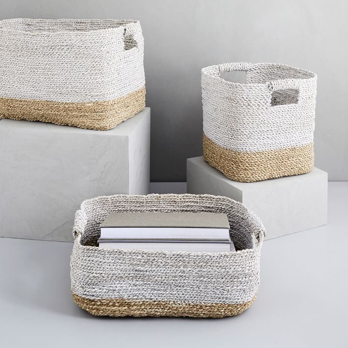 Two-Tone Woven Baskets, Natural/White, Underbed Basket