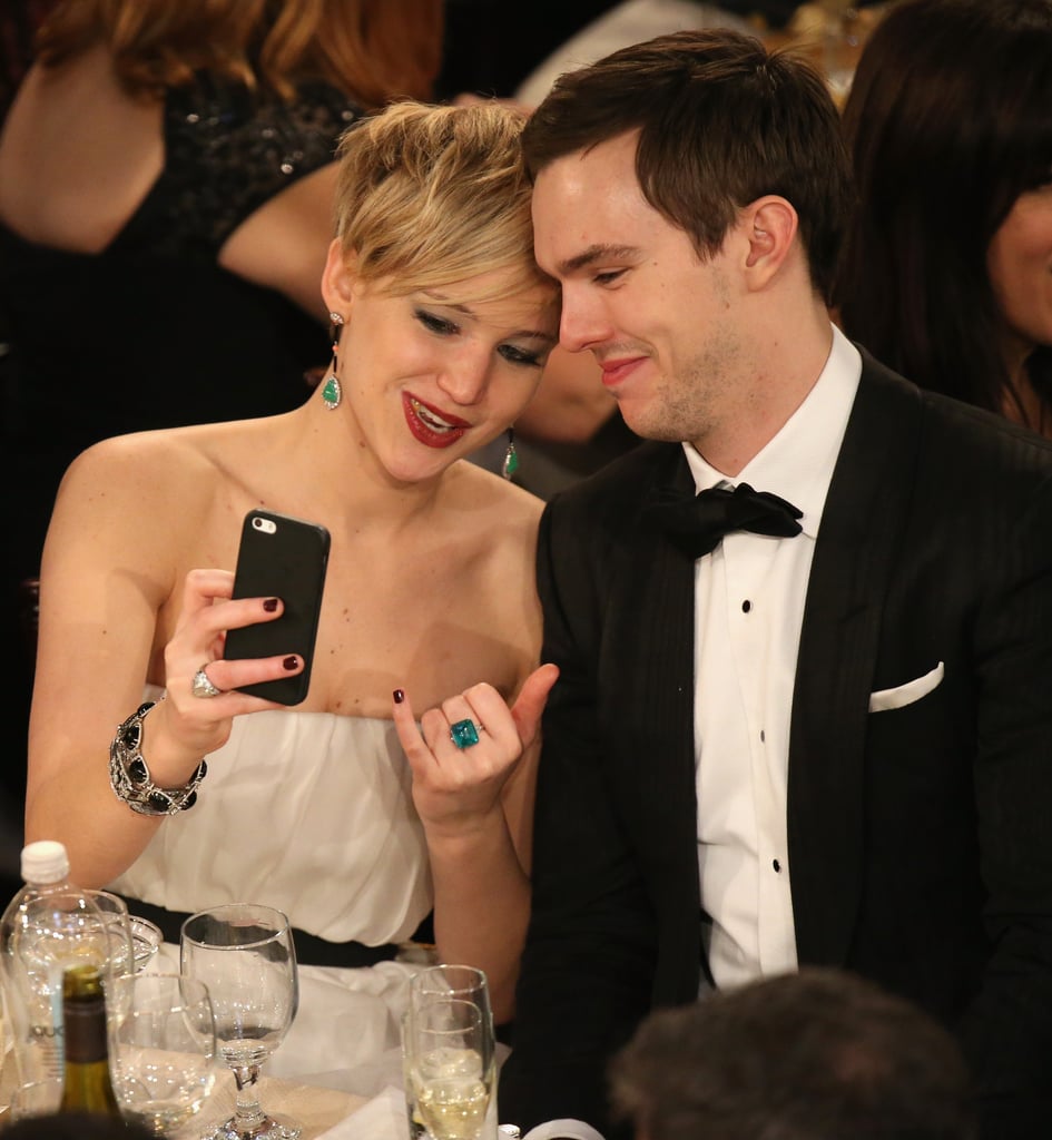 Jennifer Lawrence and Nicholas Hoult took a selfie at their Golden Globes table. 
Source: Christopher Polk/NBC/NBCU Photo Bank/NBC