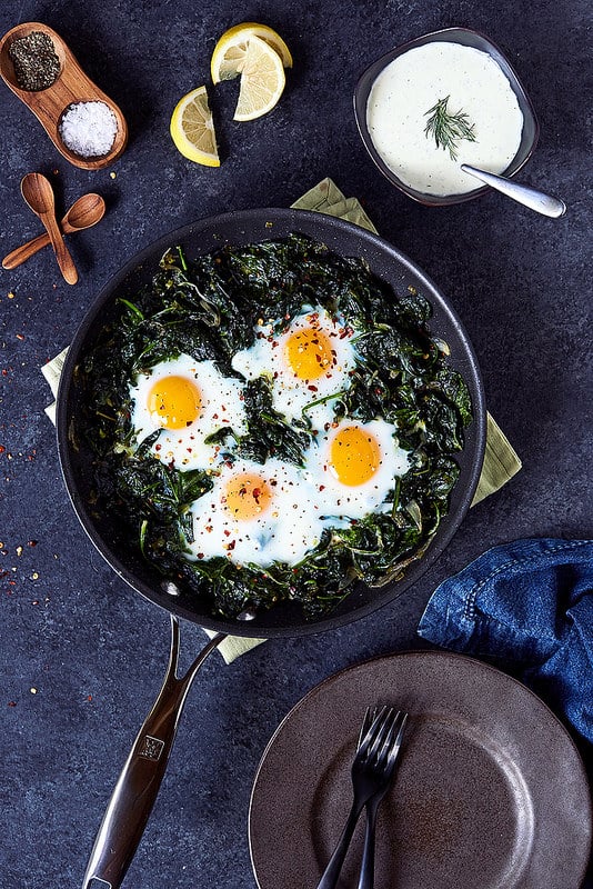 Skillet Baked Eggs and Greens