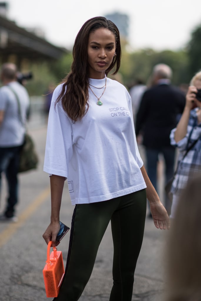 Joan Smalls Kept Things Casual in a White Tee and Leggings During MFW