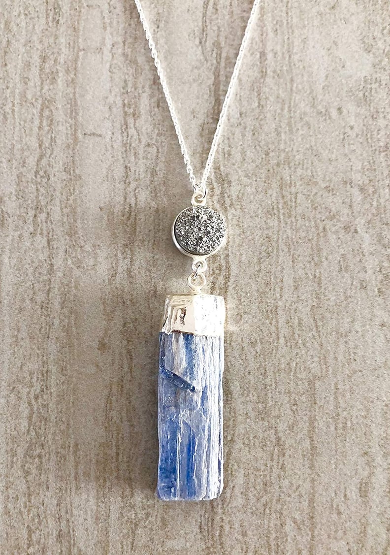 T. Victoria Blue Kyanite Gemstone Silver Druzy Sterling Silver Necklace