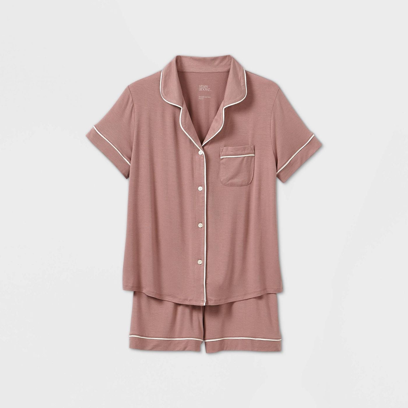 Women's Beautifully Soft Short Sleeve Notch Collar Top And Pants Pajama Set  - Stars Above™ Pink 1x : Target