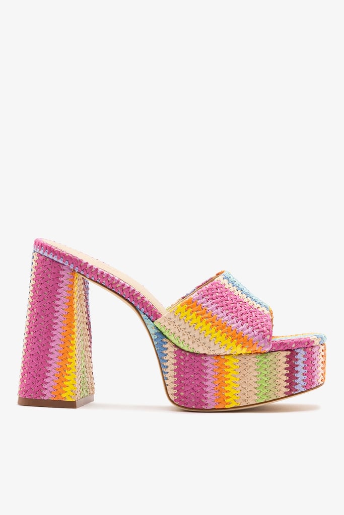 Larroude Dolly Mule Rainbow Raffia Sandals