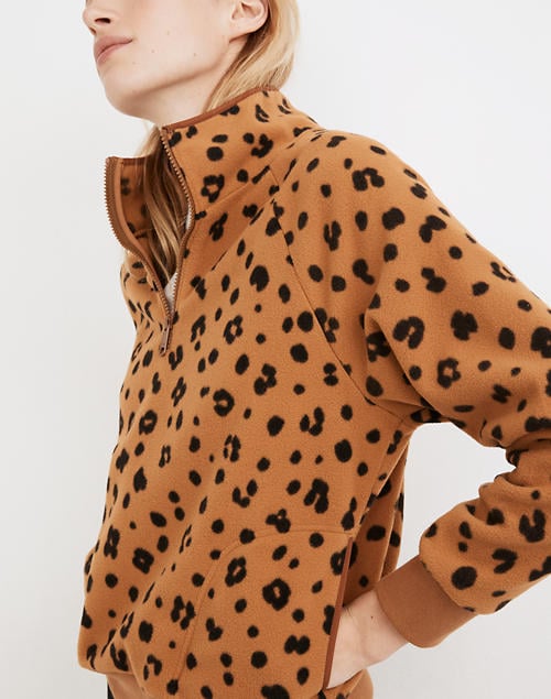 Madewell MWL Betterfleece Half-Zip Sweatshirt in Cheetah Print