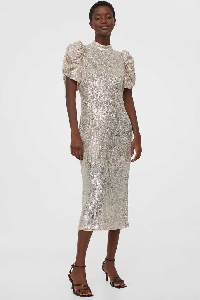 Puff-Sleeved Sequinned Dress