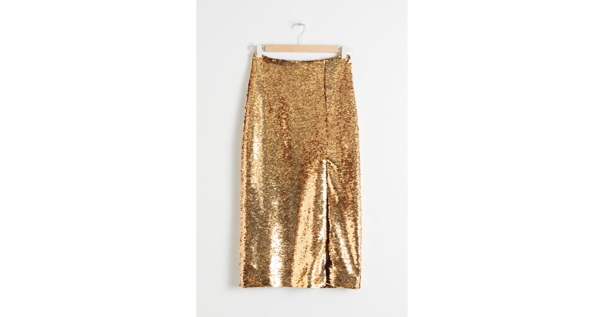 Gold sequin skirt shop and other stories
