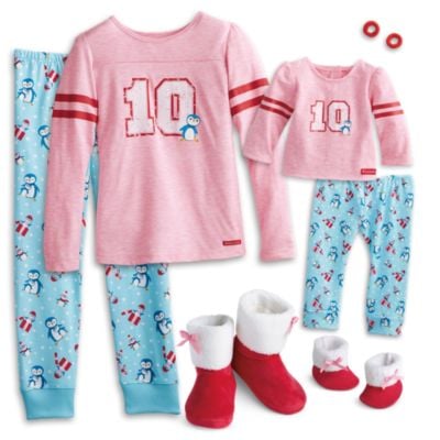 Holiday Penguin PJs for Girls and 18-inch Dolls